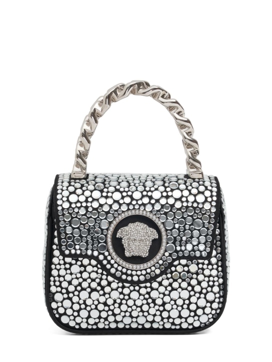 Versace: Mini Medusa top handle bag - Silver/Black - women_0 | Luisa Via Roma
