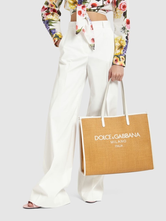 Dolce&Gabbana: Bolso grande de rafia con logo - Miele/Latte - women_1 | Luisa Via Roma