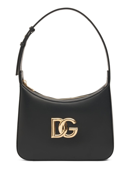 Dolce&Gabbana: Logo leather shoulder bag - Black - women_0 | Luisa Via Roma