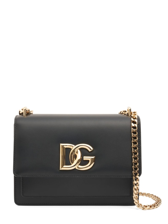 Dolce&Gabbana: 로고 가죽 체인 숄더백 - 블랙 - women_0 | Luisa Via Roma