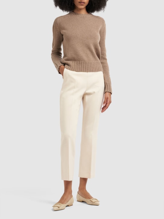 Max Mara: Nepeta wool straight high waist pants - Ivory - women_1 | Luisa Via Roma