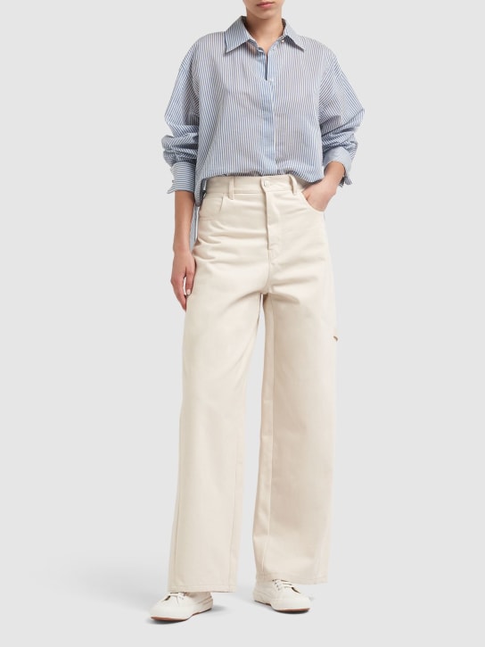 Max Mara: Jeans anchos de denim - Marfil - women_1 | Luisa Via Roma