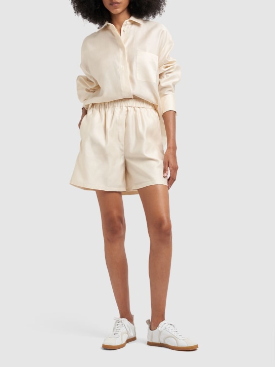Max Mara: Piadena cotton high waist shorts - Ivory - women_1 | Luisa Via Roma