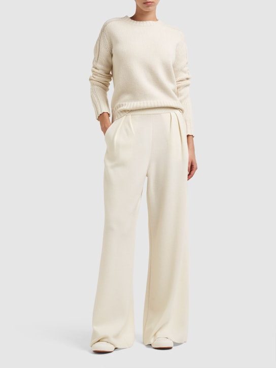 Max Mara: Nocera wool high waist wide pants - White - women_1 | Luisa Via Roma