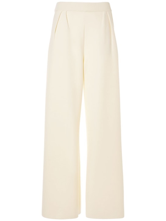 Max Mara: Nocera wool high waist wide pants - White - women_0 | Luisa Via Roma