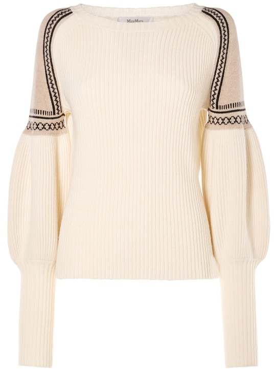 Max Mara: Cosetta wool & cashmere flared sweater - White/Multi - women_0 | Luisa Via Roma