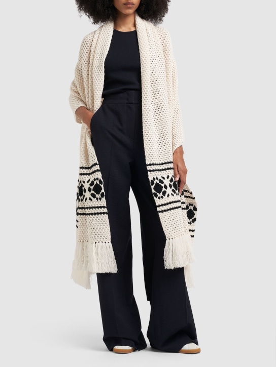 Max Mara: Peplo wool & cashmere long cardigan - White/Multi - women_1 | Luisa Via Roma