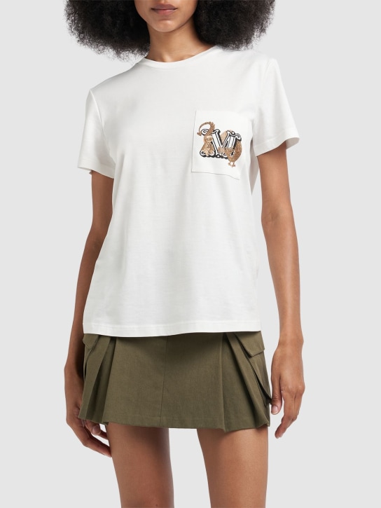 Max Mara: Elmo embroidered cotton t-shirt - White - women_1 | Luisa Via Roma