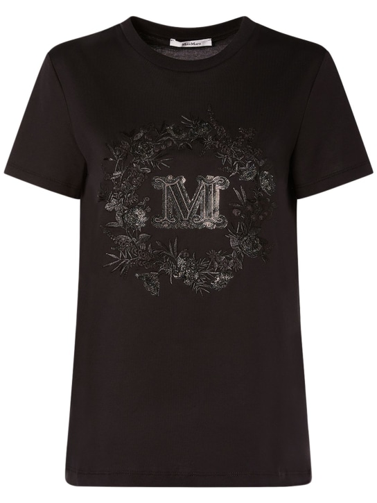 Max Mara: Camiseta de algodón con bordado - Negro - women_0 | Luisa Via Roma