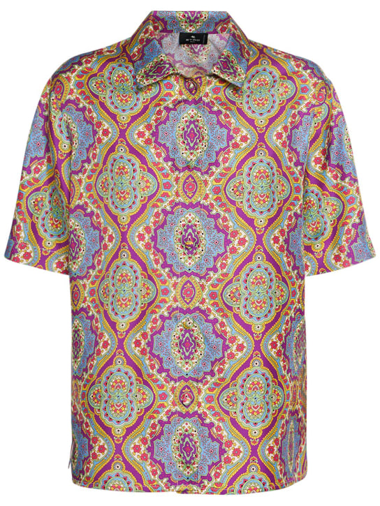 Etro: Printed silk short sleeve bowling shirt - Multi Lilac - women_0 | Luisa Via Roma
