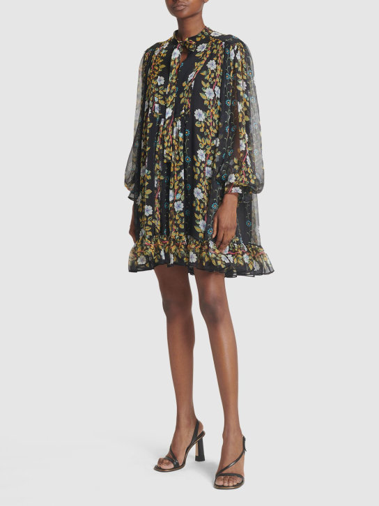 Etro: Silk chiffon printed ruffled mini dress - Multi/Black - women_1 | Luisa Via Roma