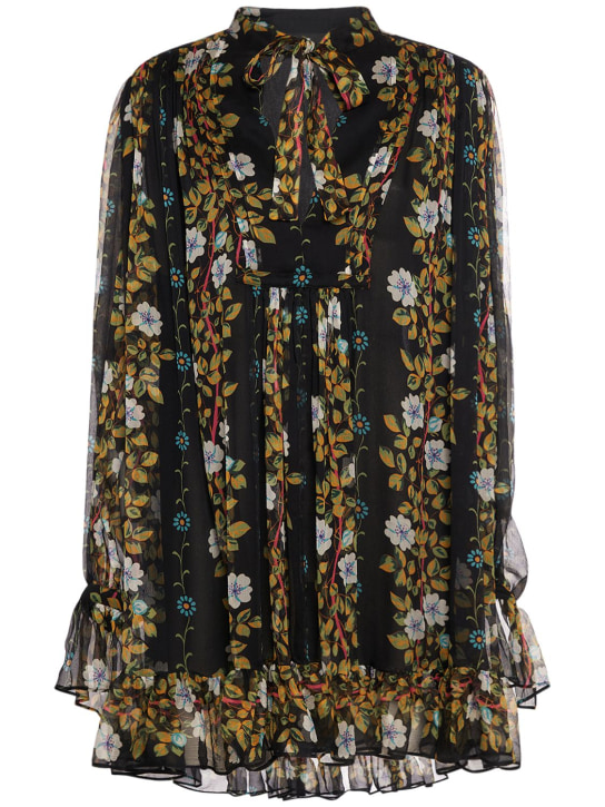 Etro: Silk chiffon printed ruffled mini dress - Multi/Black - women_0 | Luisa Via Roma