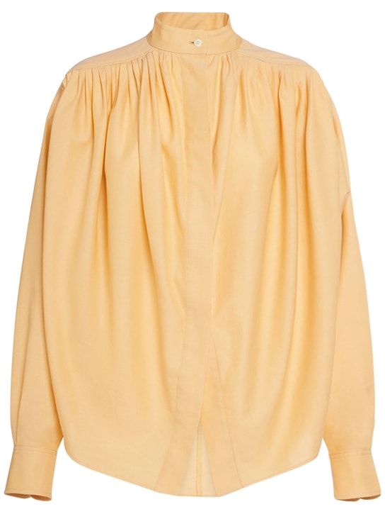 Etro: Draped cotton long sleeve shirt - Yellow - women_0 | Luisa Via Roma