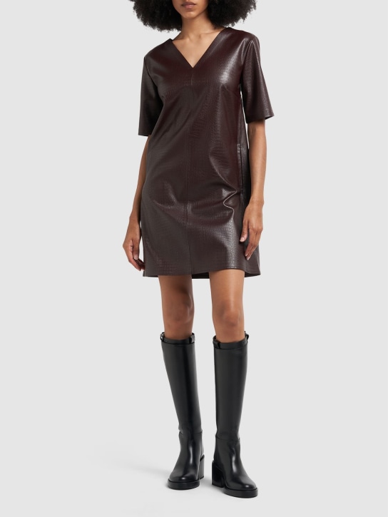 Max Mara: Eliot embossed faux leather mini dress - Brown - women_1 | Luisa Via Roma