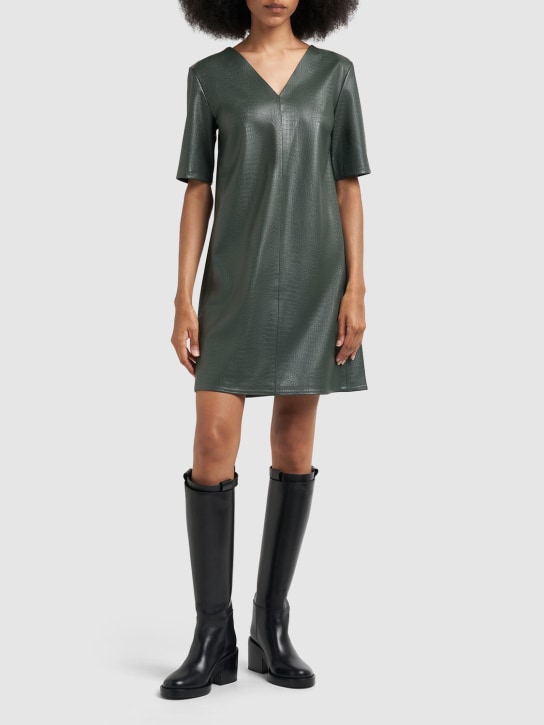 Max Mara: Vestido corto de piel sintética - Verde Oscuro - women_1 | Luisa Via Roma