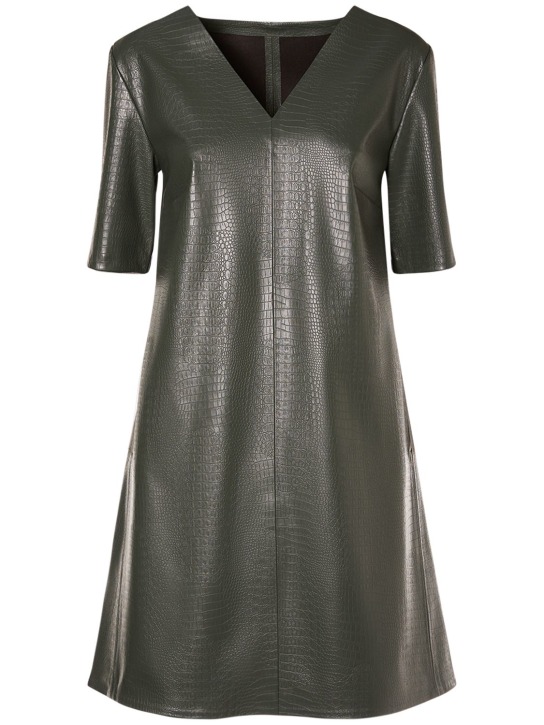 Max Mara: Vestido corto de piel sintética - Verde Oscuro - women_0 | Luisa Via Roma
