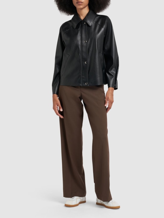 Max Mara: Nepal embossed faux leather shirt jacket - Black - women_1 | Luisa Via Roma