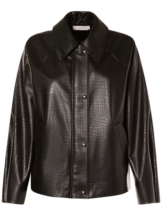 Max Mara: Nepal embossed faux leather shirt jacket - Black - women_0 | Luisa Via Roma