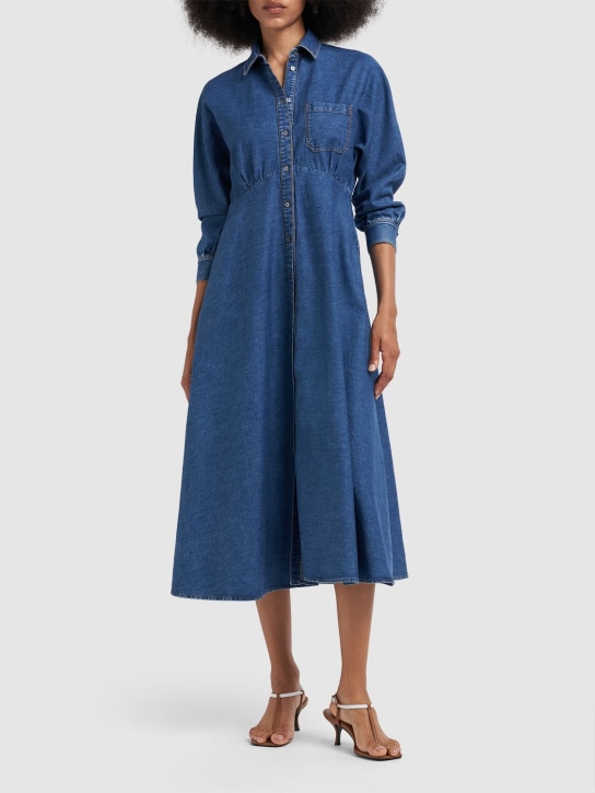 Weekend Max Mara: Yemen 코튼 데님 긴팔 미디 셔츠 드레스 - 블루 - women_1 | Luisa Via Roma