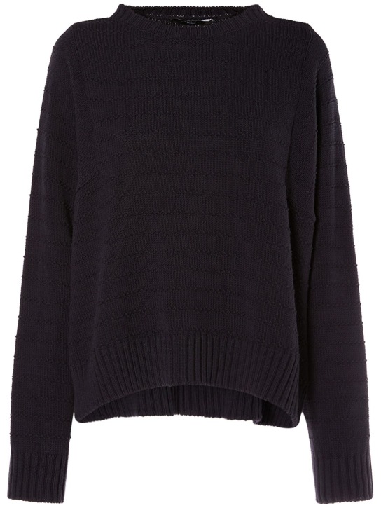 Weekend Max Mara: Natura cotton blend knit sweater - Navy - women_0 | Luisa Via Roma