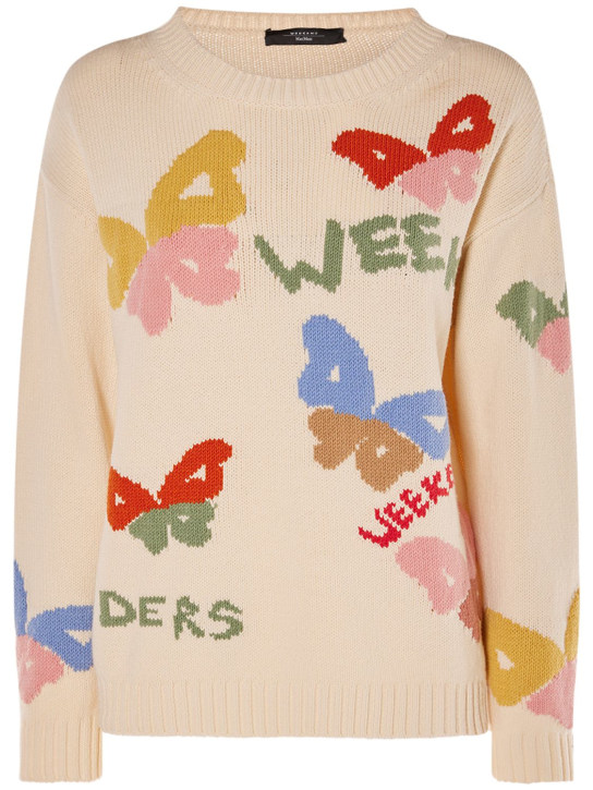 Weekend Max Mara: Suéter de algodón con intarsia - Multi/Beige - women_0 | Luisa Via Roma