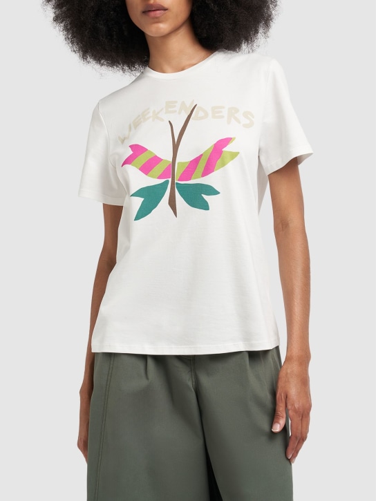 Weekend Max Mara: T-Shirt aus Baumwolljersey mit Druck - Multi Elfenbein - women_1 | Luisa Via Roma