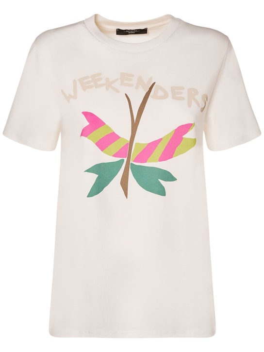 Weekend Max Mara: T-shirt en jersey de coton imprimé Nervi - Multi Ivory - women_0 | Luisa Via Roma