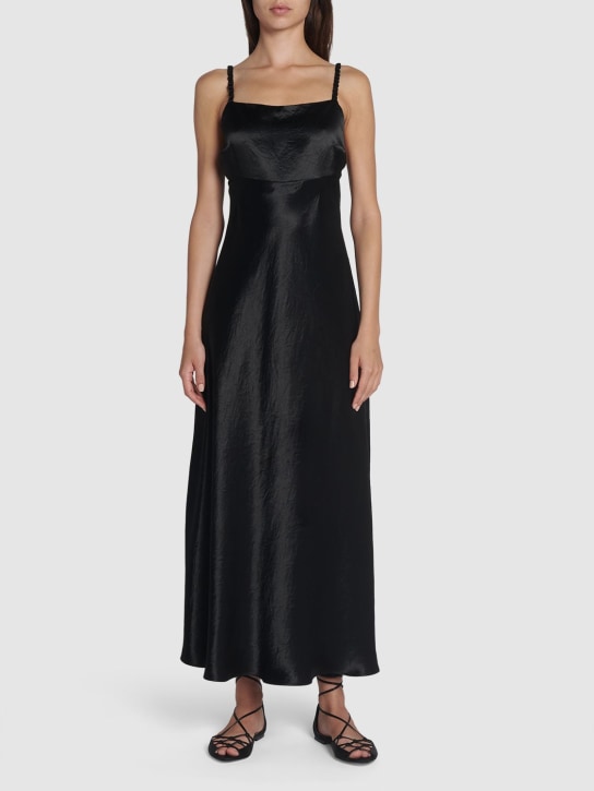 Max Mara: Baden satin sleeveless flared midi dress - Black - women_1 | Luisa Via Roma