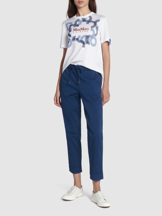 Max Mara: T-Shirt mit Druck „Obliqua“ - Weiß/Blau - women_1 | Luisa Via Roma