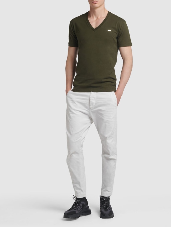 Dsquared2: V-neck logo cotton jersey t-shirt - Military Green - men_1 | Luisa Via Roma
