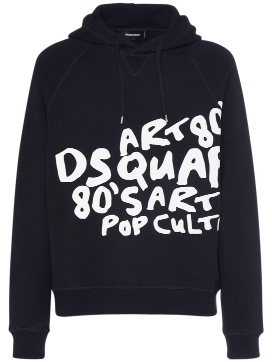 Dsquared2: D2 Pop 80's printed cotton hoodie - Black - men_0 | Luisa Via Roma