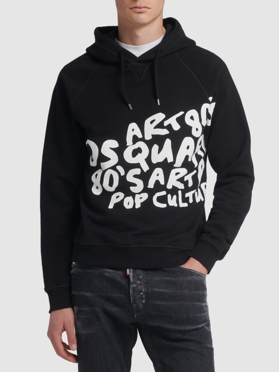 Dsquared2: D2 Pop 80's printed cotton hoodie - Black - men_1 | Luisa Via Roma