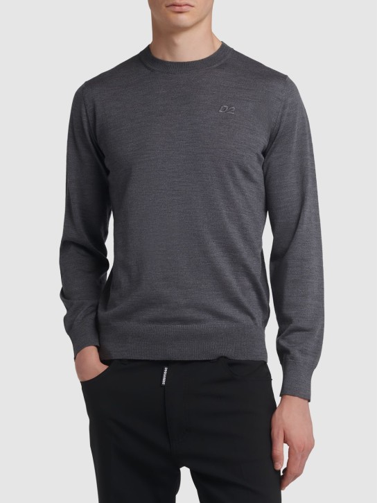 Dsquared2: Monogram wool crewneck sweater - Grey - men_1 | Luisa Via Roma