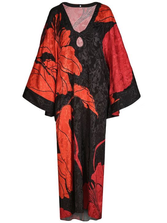 Johanna Ortiz: River Classing print jacquard midi dress - Black/Red - women_0 | Luisa Via Roma