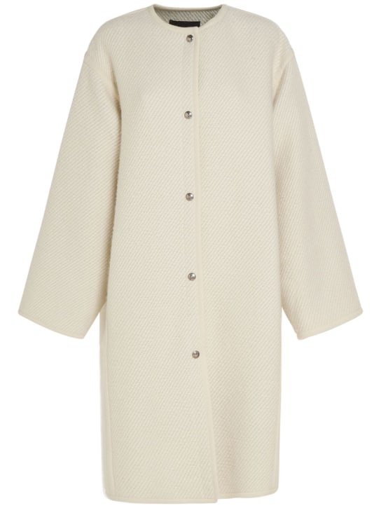 Loro Piana: Geir collarless silk blend midi coat - White - women_0 | Luisa Via Roma