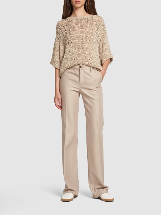Loro Piana: Thayer cotton & silk straight pants - Beige - women_1 | Luisa Via Roma