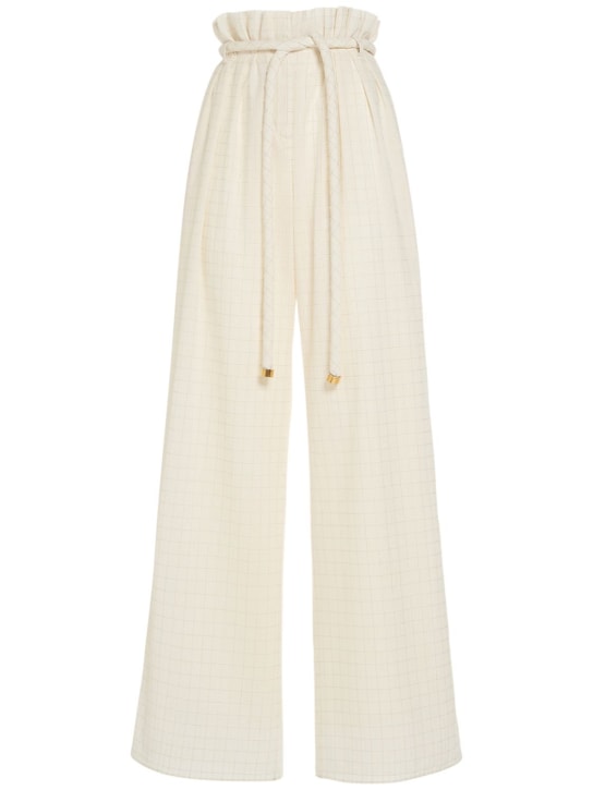 Loro Piana: Tristin belted cotton blend wide pants - Ivory/Gold - women_0 | Luisa Via Roma