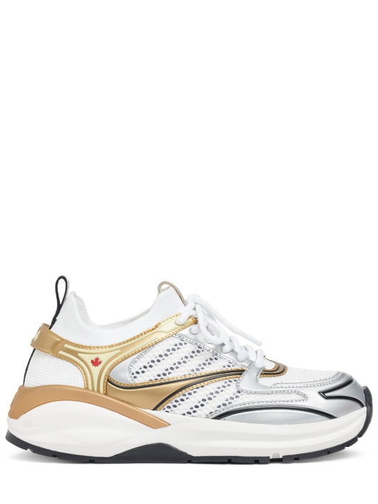 Dsquared2: Dash leather & mesh sneakers - White/Gold - women_0 | Luisa Via Roma
