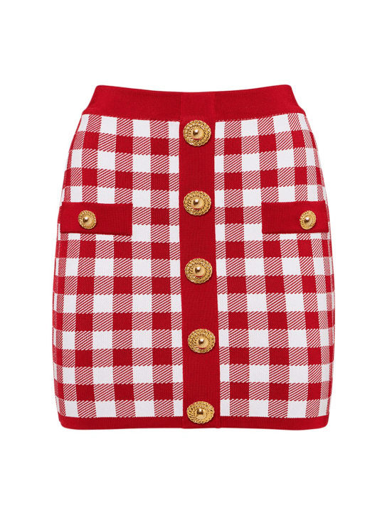 Balmain: Check knit mini skirt - Red/White - women_0 | Luisa Via Roma
