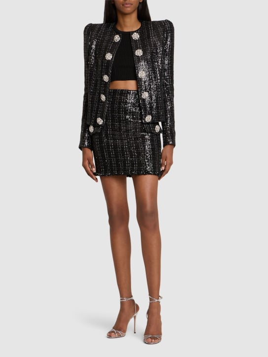 Balmain: Glittered tweed mini skirt - Black - women_1 | Luisa Via Roma