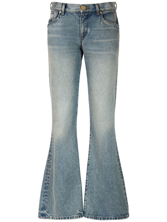 Balmain: Western crop flared denim jeans - Blue - women_0 | Luisa Via Roma