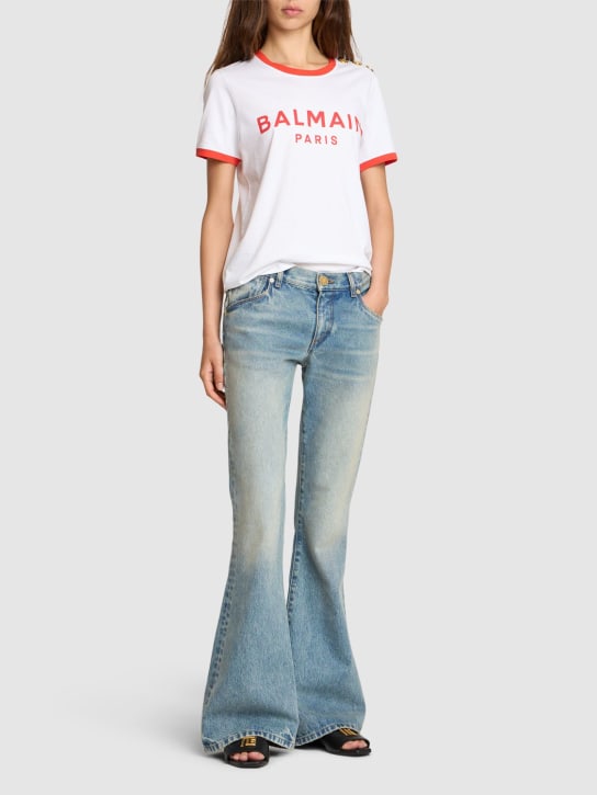Balmain: Western crop flared denim jeans - Blue - women_1 | Luisa Via Roma