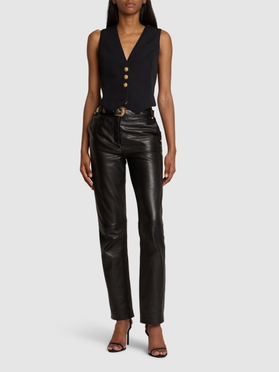 Balmain: Belted leather straight pants - Black - women_1 | Luisa Via Roma