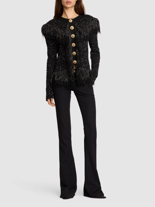 Balmain: Glittered fringed tweed jacket - Black - women_1 | Luisa Via Roma
