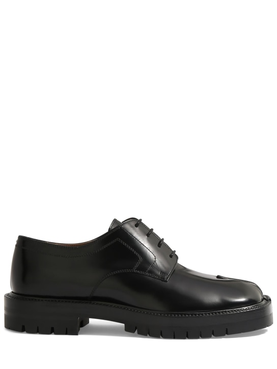 Maison Margiela: County leather lace-up tabi shoes - Black - men_0 | Luisa Via Roma