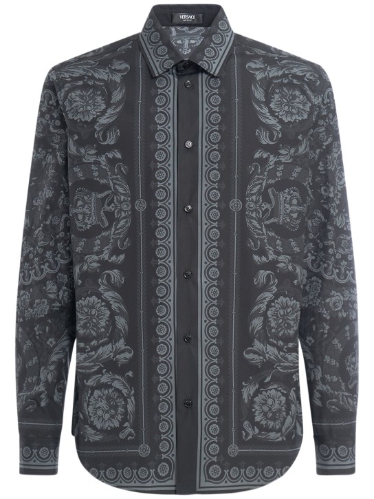 Versace: Barocco printed cotton poplin shirt - Black - men_0 | Luisa Via Roma
