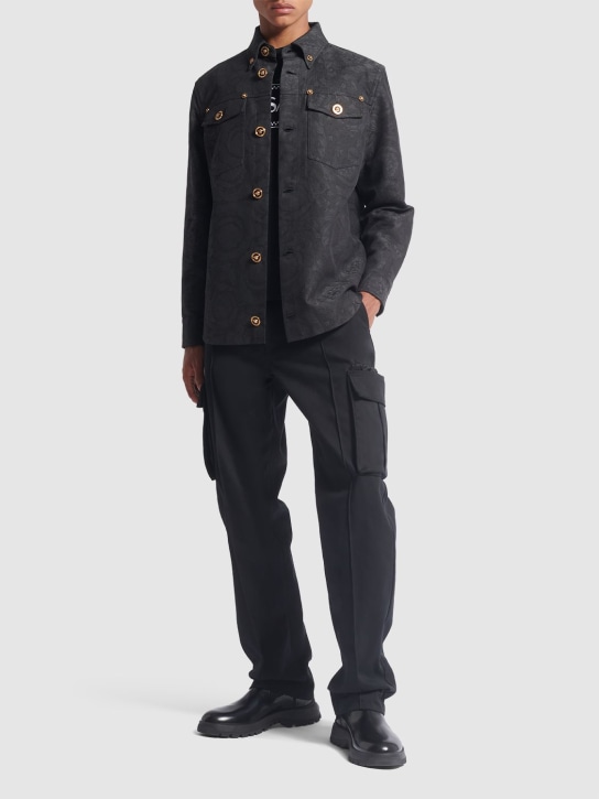 Versace: Barocco-Überhemd aus Jacquard-Baumwolle - Anthrazit - men_1 | Luisa Via Roma