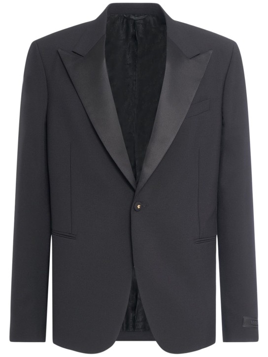 Versace: Wool & mohair evening blazer - Black - men_0 | Luisa Via Roma