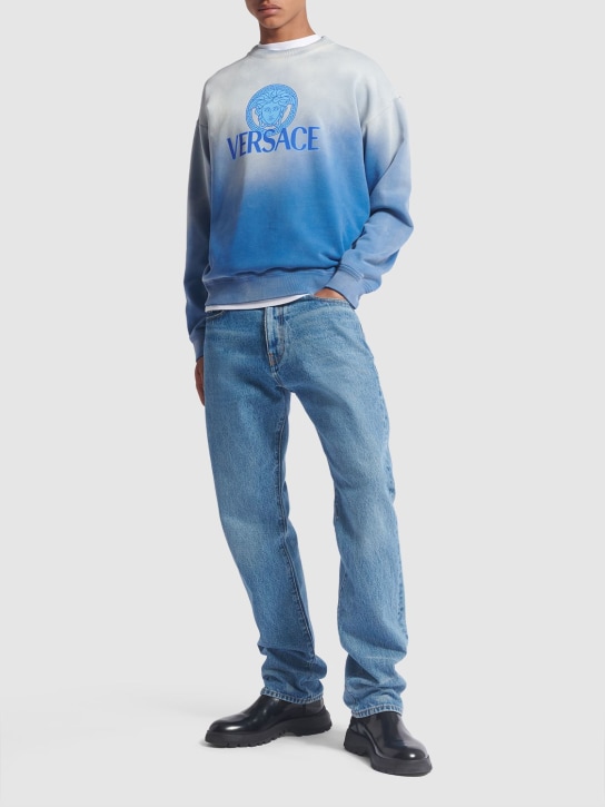 Versace: Degradé logo cotton sweatshirt - Royal Blue - men_1 | Luisa Via Roma