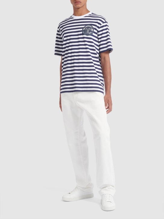 Versace: Logo striped cotton t-shirt - White/Navy - men_1 | Luisa Via Roma